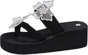 [JSMY] Women's Summer Wedge Platform Flip Flops with Butterfly Open Toe Slip on Sandals Slippers Fashion Comfort Beach Thong Sandals,White,US6/EU37