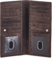 [Wise Owl Accessories] Men's Stylish Bifold Long Slim Wallets - Real Leather RFID Handmade 2 Id Window Credit Card Holder (Coffee, Crazy Horse)