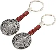 [PLAFOPE] 2pcs Cross Keychain Cross Charm Crucifix Key Rings Medal Cross Pendant Keychain Saint Benedict Medal Keychain Rosary Keychain Feng Shui Keychain St Benedict Medal Key Chain Metal
