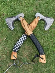 CUSTOM Art HANDMADE Forged STEEL Throwing WOOD AXE HATCHET TOMAHAWK Knife 2 Set