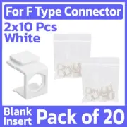 20 Pack Blank Keystone Jack Insert With Hole for RCA F-Type BNC Connector White