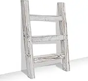 FUIN Wooden Tea Towel Ladder, Mini Ladder Towel Rack Display Hanger, Small Rustic Farmhouse Tea Towel Stand Holder for Country Bathroom Decor, White