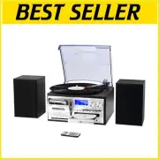 Elegant Black Bluetooth Record Player with External Speakers & USB Playback