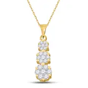 14k White Gold Round Diamond Triple Trinity Cluster Pendant 1/4 Cttw