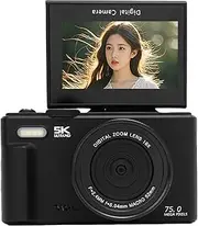 5K Digital Camera for Photography, WiFi 75MP Vlogging Cameras for YouTube, UHD Autofocus Video Camera 3in 180° Flip Screen with 18X Zoom, Compact Vlog Travel Camara for Travel (32GB)