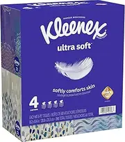 [Kleenex] Ultra Soft 3-Ply Unscented Tissues, 8-1/4" x 8-7/16", 65 Per Box, Pack Of 4 Boxes