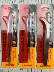 3pcs Precise Tweezer Set 2 Straight 1 Bent Tip Silver