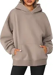 [Jhsnjnr] Hoodie Women's Oversize Pullover Sport Long Sleeve Fleece Lined Sweatshirt with Hood Plain Basic Hoodie