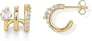 [PAVOI] 14K Gold Plated Sterling Silver Posts Cubic Zirconia Multi Huggie Earrings for Women | Statement Triple Hoop Stud Earrings