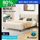 ALFORDSON Bed Frame Queen Size Tufted Headboard Base Beige Fabric HUNDOLF
