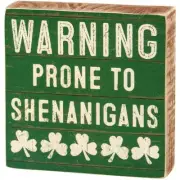 Warning Prone To Shenanigans 4" Block Sign