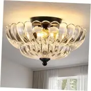 Modern Black Ceiling Light Fixture, 12" Glass Flush Mount Chandeliers, Clear