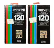 2 Maxell Video Cassette Sealed Brand New 6 Hour HGX-Gold 120 VHS Blank Tapes
