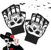 [Generic] Skeleton Cycling Gloves - Halloween Half Finger Skeleton Gloves for Cycling | Halloween Costume Accessory Gloves for Carnival, Costume Party