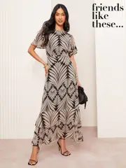 Friends Like These Black Short Sleeve Chiffon Tiered Maxi Dress (AM3943) | $136