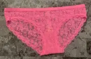 NWT VICTORIA'S SECRET SMALL PINK SCALLOP LACE MESH LOGO BAND RARE BIKINI PANTIES