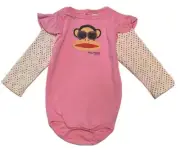 PAUL FRANK GIRLS BODYSUIT - PINK GLASSES 3/6 MONTHS - BABY LONG SLEEVE