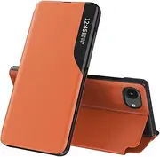 IMEIKONST Mobile Phone Case for iPhone 16e Case with Transparent Window, Premium Leather Case Foldable Flip Case Stand Function Protective Case for iPhone 16e. Orange QH1
