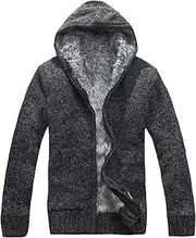 [Generic] Men's Zipper Sherpa-Lined Fleece Hoodie Warm Winter Coat Sweatshirt Heavyweight Casual Hooded Jacket With Pockets, Dark Grey, Medium