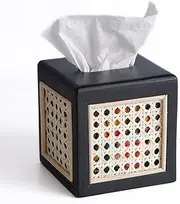 CHI AN HOME 5.9" Rattan Square Tissue Box Cover, Wicker Wooden Kleenex Cube Box Cover with Bottom Slider, Decorative Tissue Box Holder for Bathroom, Boho & Farmhouse Décor