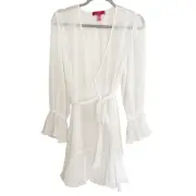 Betsey Johnson White Chiffon Surplice V Neck Sheer Wrap Robe Bridal XS/S NWT