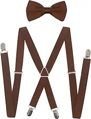 [Doloise] Suspenders Men&Women Bowtie Set X Back Suspender For Wedding&Formal Events with 1 Inch Wide Elastic Braces