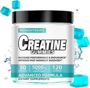 Blueberry Creatine Monohydrate Gummies 5000mg, Chewable Pre-Workout Supplement for Men & Women, Muscle Growth, Strength, Aid Faster Recovery & Improve Cognition,Enhanced Performance,120 Gummies