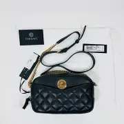 Versace La Medusa Quilted Lambskin Leather Small Crossbody Camera Bag Black NWT