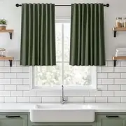 UHITECH Short Linen Curtains 35 Inches Long for Living Room 2 Panels Thermal for Windows Room Darkening Drapes Blackout Curtains for Bedroom Olive Green Black Out