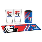 Newcastle Knights NRL Bar Essentials Pack Glasses Mat Stubby Holder