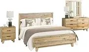Solid Pine Timber 4 Pcs Bedroom Suite in Rustic Texture in King Size with Bedside Table and Dresser