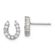 Sterling Silver Rhodium-Plated Cz Horseshoe Post Earrings