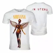 Nirvana Band Music Song Album In Utero Logo w/ Back Print Mens White T-Shirt