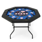 Costway 122x122cm Folding Poker Table For 8 Players Top Card Board Game Tabletop For Party Blue