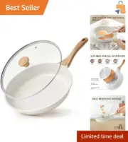 12.5 Inch Induction-Compatible Frying Pan with Tempered Glass Lid - PFAS-Free