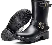 [GBWPRBMW] Rain Boots for Women Mid Calf Waterproof Boots with PVC Design,Anti-slipping Comfort Lightweight Cute Booties Fashion Out Work Comfortable Garden Shoes
