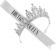 [Healeved] 1 Set Birthday Crown and Sash Set for Women Rhinestone Tiara and Sash Accessories Fashionable and Luxurious Birthday Queen Outfit for Celebrating Special Occasions