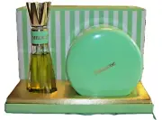 Vintage EMERAUDE by Coty 1.8oz Flacon Mist & 4 oz Dusting Powder Rare Stripe box