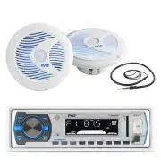 Pyle Bluetooth Marine Receiver, 2x 6.5'' 150W Multicolor LED Speakers, Antenna