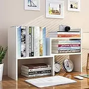 Hbluefat Desktop Bookshelf, Small Desk Shelf Organizer Mini Shelves Adjustable Desk Bookcase Display Organizer for Home Office, Bedroom, Living Room (White)