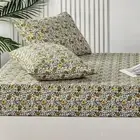 King Single bed fitted sheet and pillowcase set Ochre color Botanical design