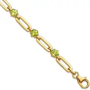 [JewelryWeb] 925 Sterling Silver Gold tone 5mm 3.6pe Peridot Paperclip Chain Bracelet Link-Bracelet for Women and Men