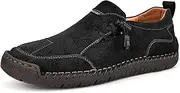 [Asifn] Men's Loafers Leather Handmade Stitching Casual Breathable Walking Slip-on Comfortable Outdoor Office Shoes