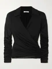 [Max Mara] Max Mara - Aiello Stretch-jersey Wrap Blouse - Black - large large Black