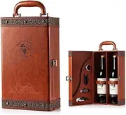Wine Box with 4 Wine Accessories Set,2 Bottle Wine Gift Basket,Handmade Premium Wine Storage Carrying Case with Top Leatherette Handle,for Home Bar Decor and Wine Collection Gift for Wine Lovers