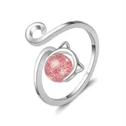 3PCS Copper Woman Fashion Jewelry Pink Ring Size Adjustable Open Ring