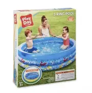 Play Day 3-Ring Inflatable Blue Shark Kids Toddler Swimming Pool Outdoor Swim