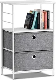 [Sorbus] Nightstand 2-Drawer Shelf Storage- Bedside Furniture & Accent End Table Chest for Home, Bedroom, Office, College Dorm, Steel Frame, Wood Top, Easy Pull Fabric Bins (2-Drawer Table, White)