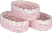 Kriitools Off White&Mixed Pink Shelf Basket to Store and Organize Household Items/Baskets&Bins for Daily Storage &Organizing/Woven Rope Basket for Bedroom,Playroom/Small Oval-13x8.66x5.11’’,3 Packs