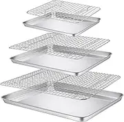 P&P CHEF Baking Sheet and Rack Set, 6 Pack (3 Sheets + 3 Racks), 3 Sizes Stainless Steel Baking Pans Cookie Sheets with Cooling Racks for Cooking & Roasting, Oven & Dishwasher Safe, Healthy & Durable